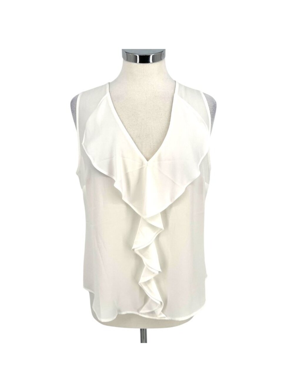 WHBM Ruffle Front Sleeveless Shell Blouse White Size Medium NWT